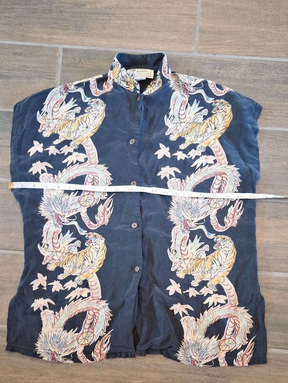 Avanti Dragon And Tiger Tea Timer 100% Silk Mandarin Collar Top Size Small Black - Picture 9 of 11